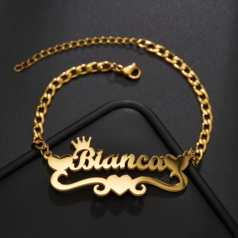 Men's Custom Name Cuban Chain Bracelet with Heart Charm